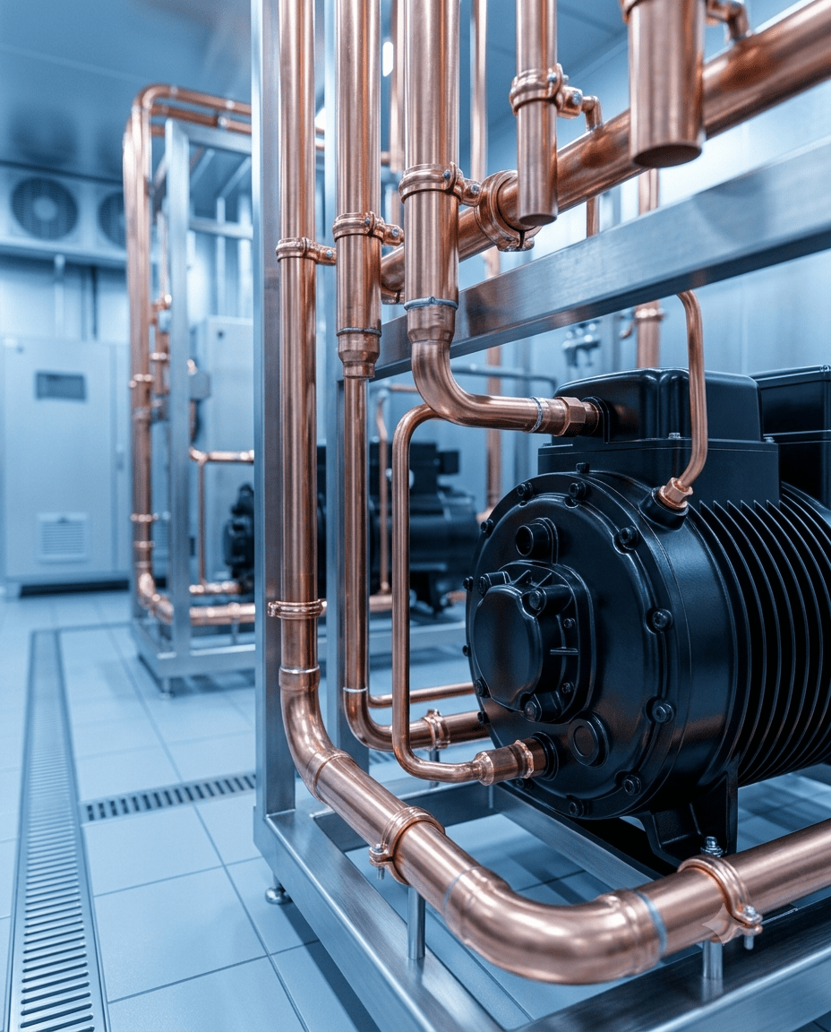 Kältetechnik-Anlage von OMI Kälte-Klima – Kühltechnik und Kältemittelleitungen