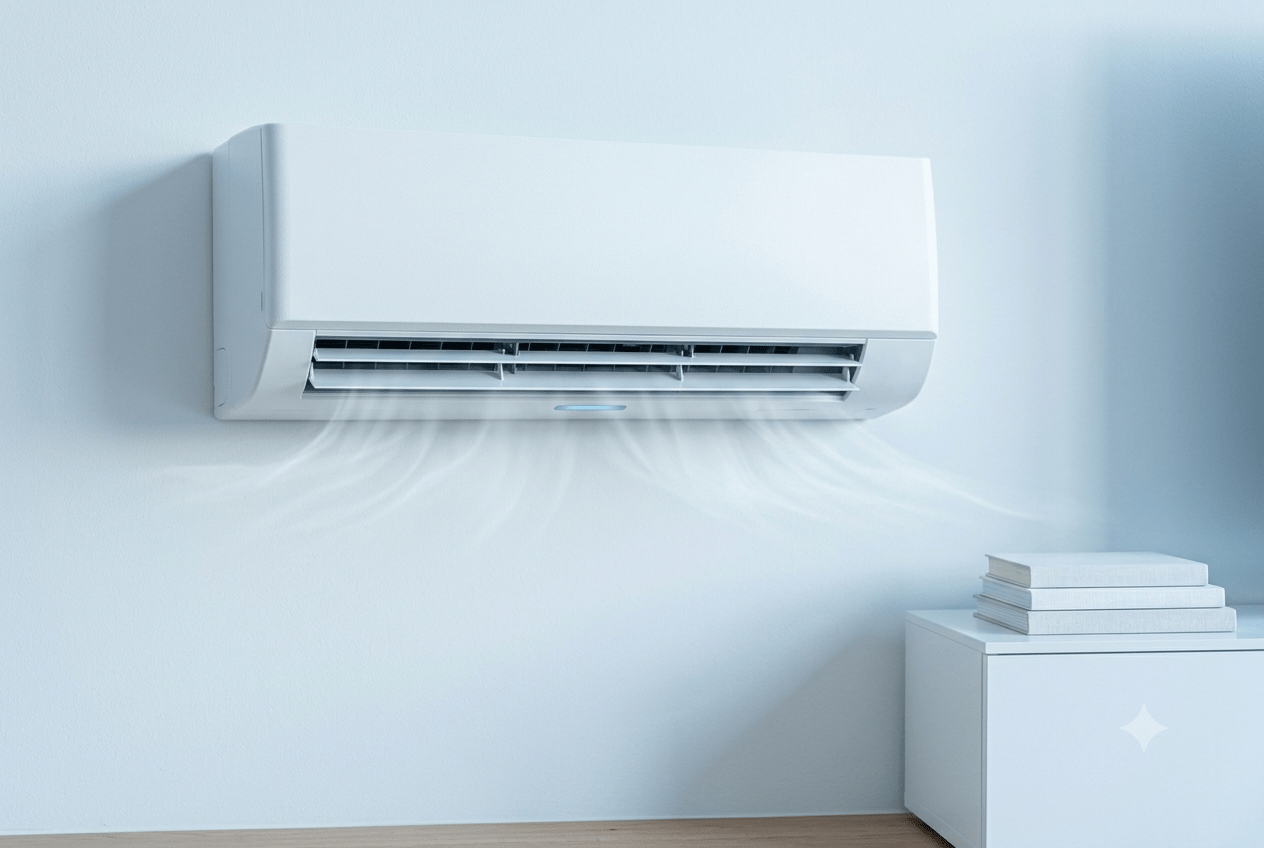 Split-Klimaanlage von OMI Kälte-Klima an moderner Wohnraumwand